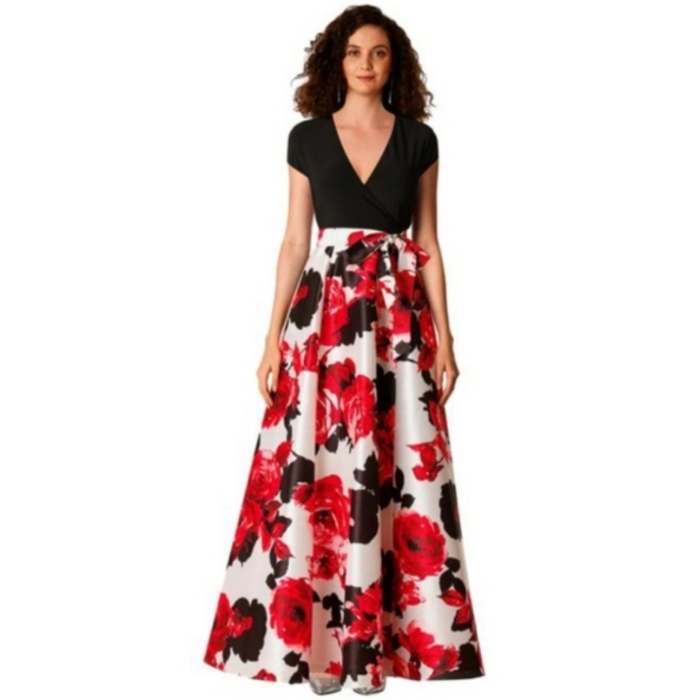 BEAUTIFUL! eShakti Floral Print Dupioni And Jersey Knit Maxi Dress size L-14